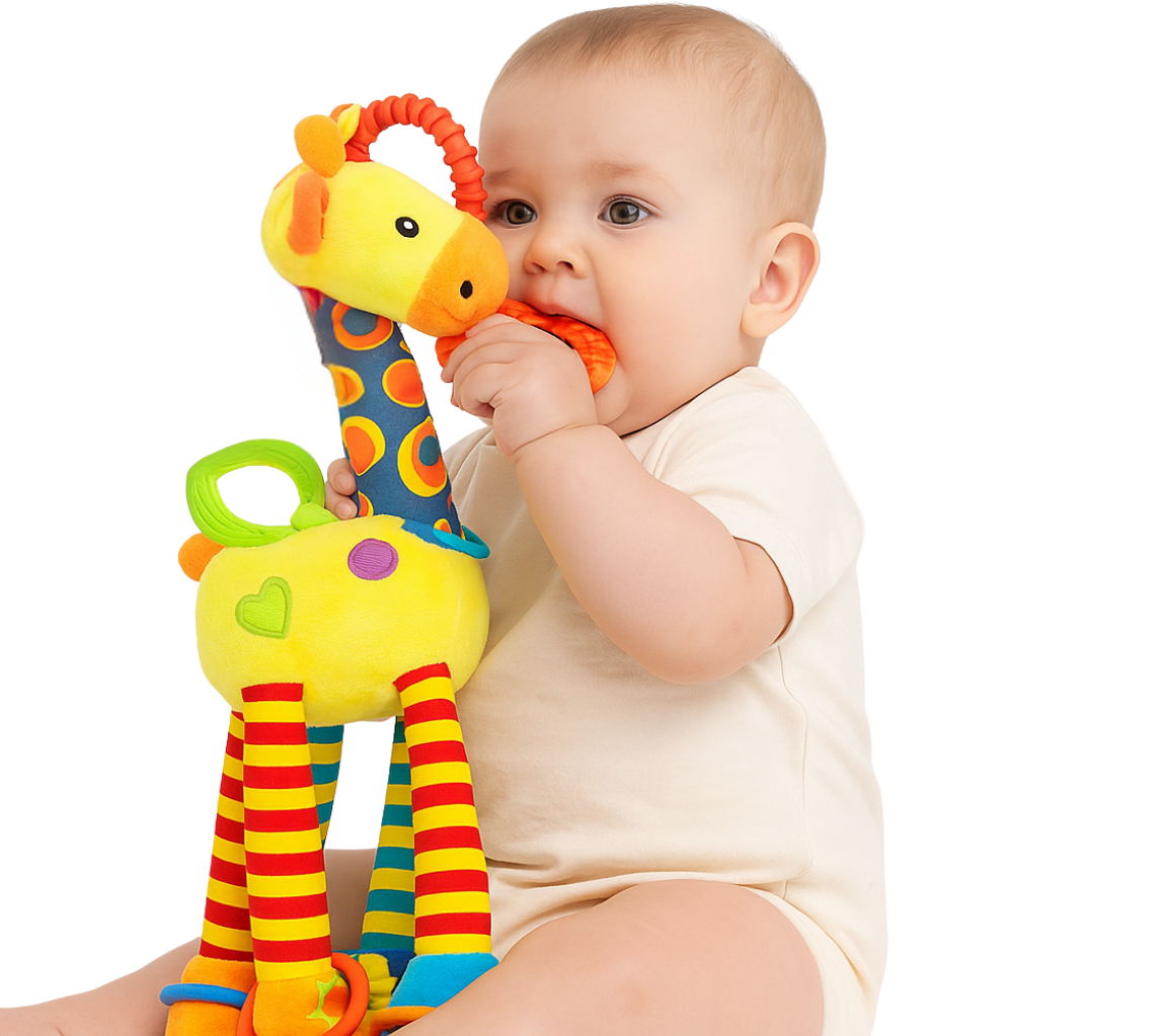 Sensorisch Giraf Knuffel met Bijtring – Stimulerend Speelgoed voor Baby’s (0+ maanden)