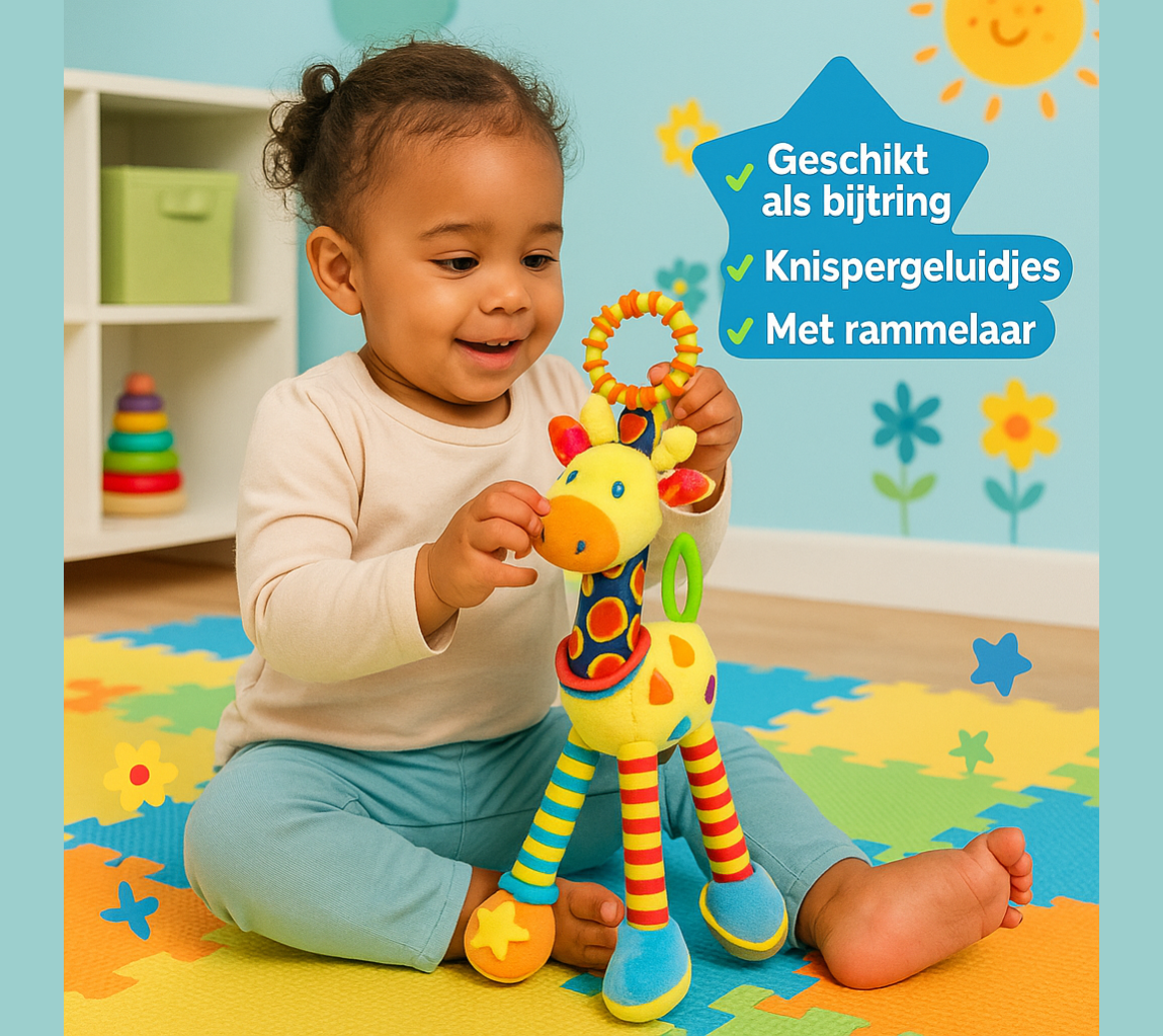 Sensorisch Giraf Knuffel met Bijtring – Stimulerend Speelgoed voor Baby’s (0+ maanden)