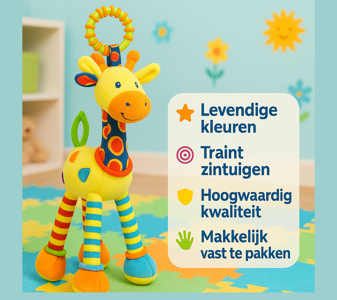 Sensorisch Giraf Knuffel met Bijtring – Stimulerend Speelgoed voor Baby’s (0+ maanden)