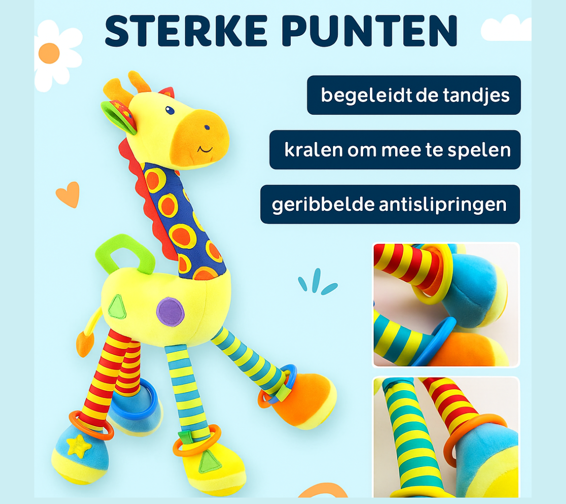 Sensorisch Giraf Knuffel met Bijtring – Stimulerend Speelgoed voor Baby’s (0+ maanden)