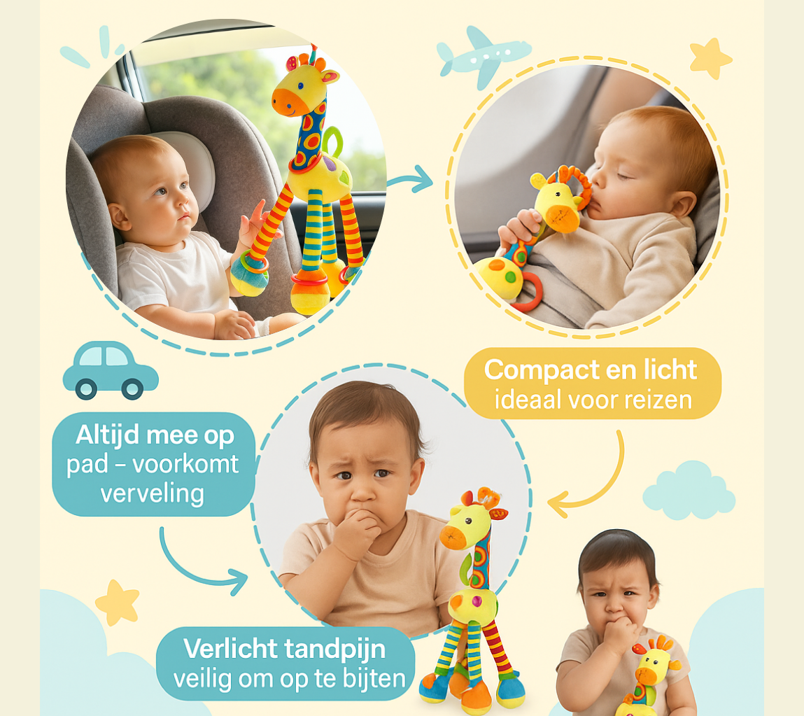 Sensorisch Giraf Knuffel met Bijtring – Stimulerend Speelgoed voor Baby’s (0+ maanden)