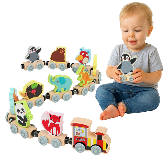 Houten Magneet Dierentrein – 11-delig Speelplezier met Dierenfiguren- 2 jaar