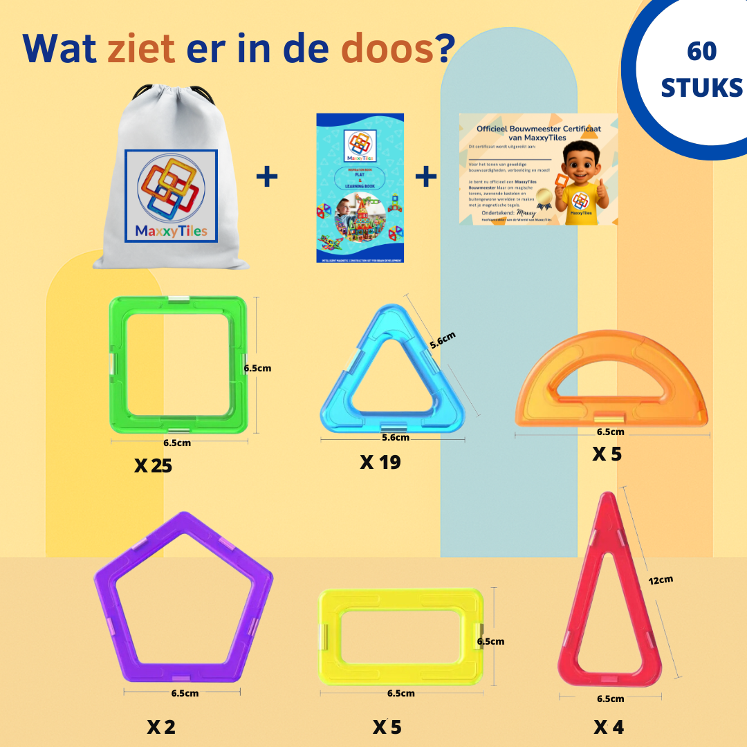 MaxxyTiles® 60 stuks – Magnetische Speelgoed- Educatief Speelgoed- 3 jaar