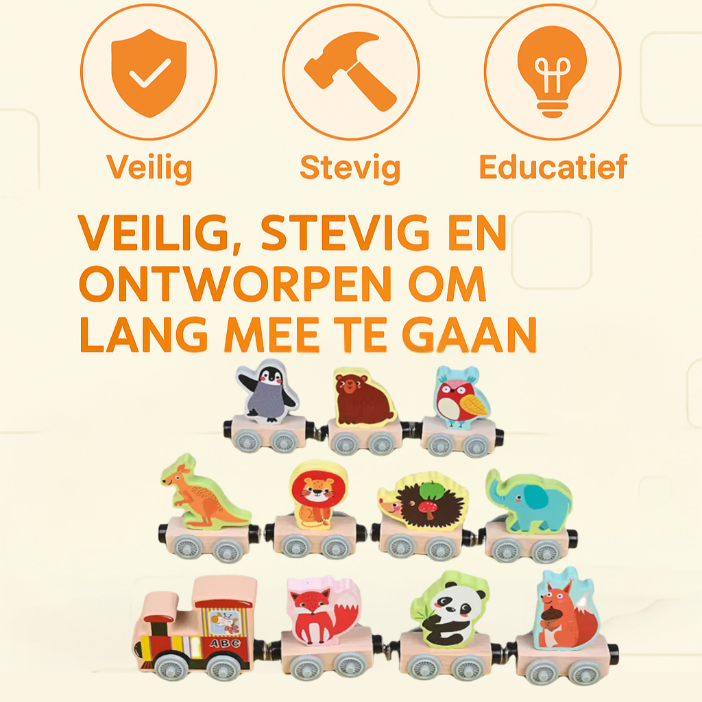 Houten Magneet Dierentrein – 11-delig Speelplezier met Dierenfiguren- 2 jaar
