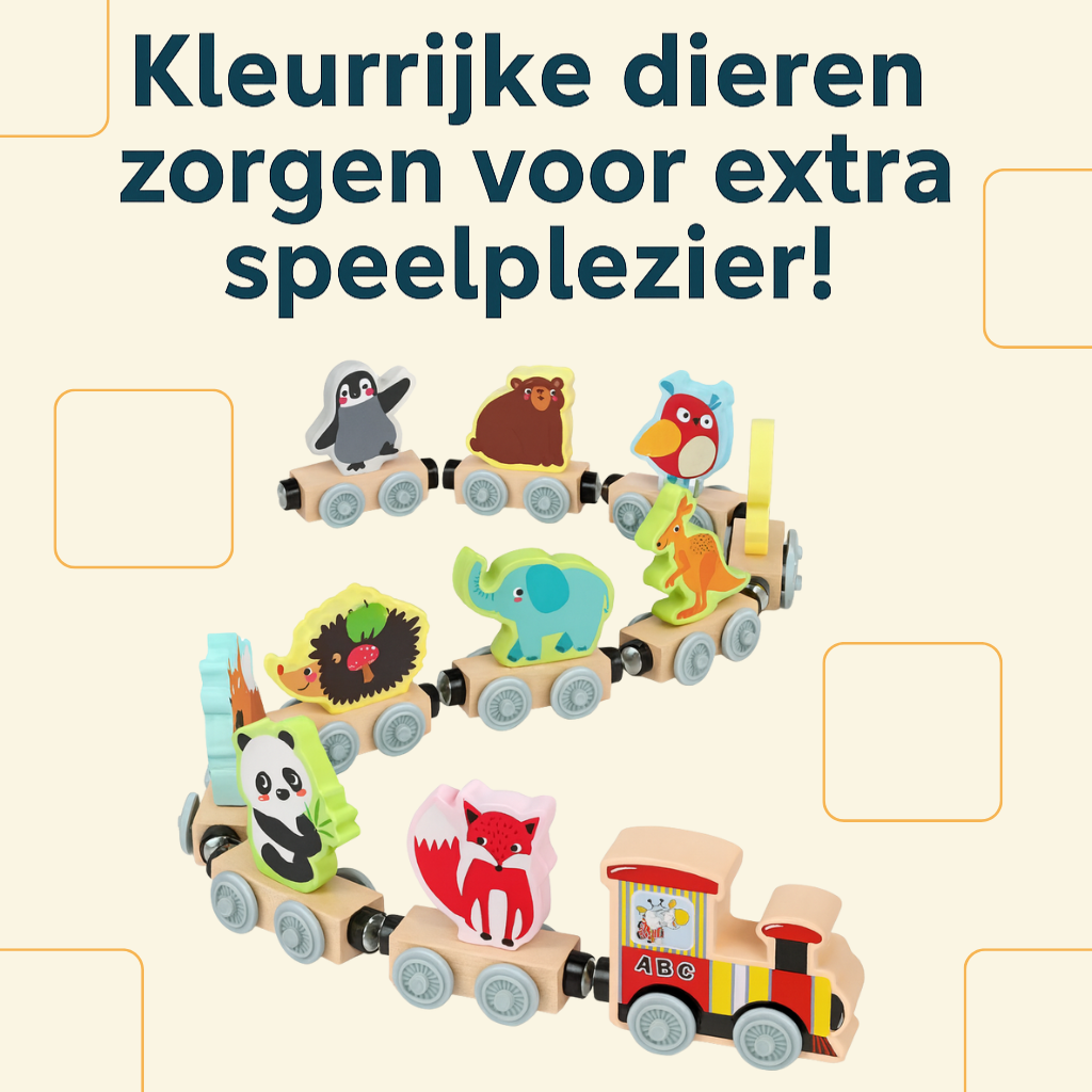 Houten Magneet Dierentrein – 11-delig Speelplezier met Dierenfiguren- 2 jaar