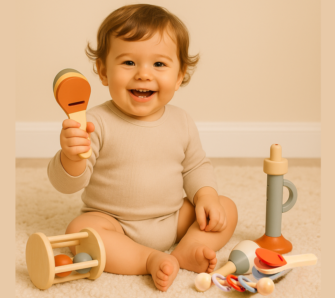 Houten Muziekinstrumenten Set voor Baby’s- Montessori Speelgoed vanaf 6 Maanden