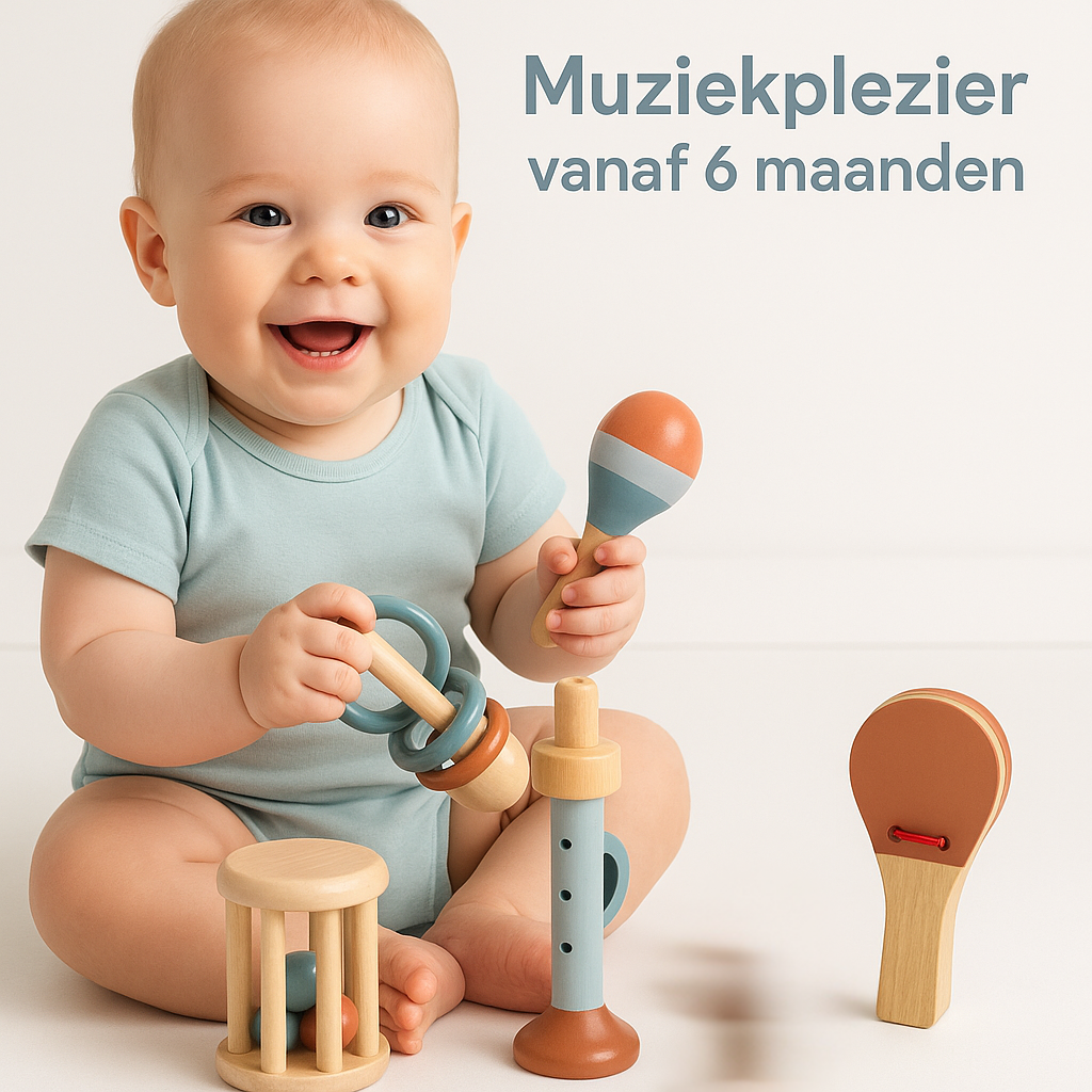 Houten Muziekinstrumenten Set voor Baby’s- Montessori Speelgoed vanaf 6 Maanden
