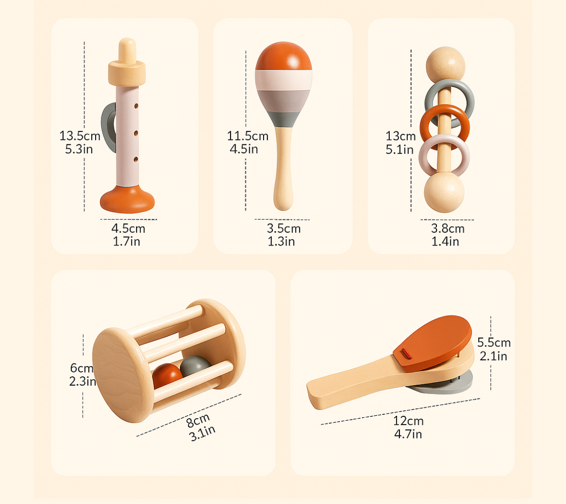 Houten Muziekinstrumenten Set voor Baby’s- Montessori Speelgoed vanaf 6 Maanden