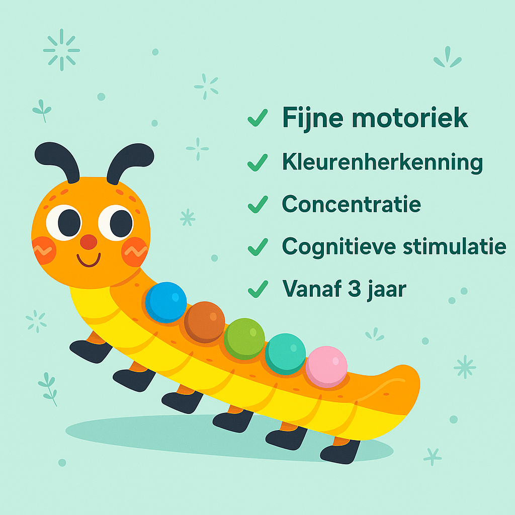 Houten Rups Kralenspel – Motoriek & Kleurenherkenning – Vanaf 3 Jaar