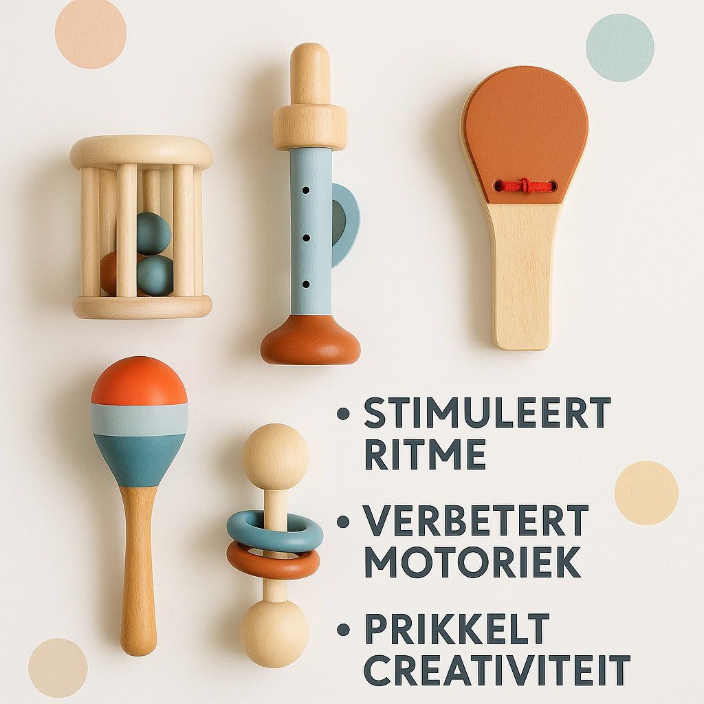 Houten Muziekinstrumenten Set voor Baby’s- Montessori Speelgoed vanaf 6 Maanden