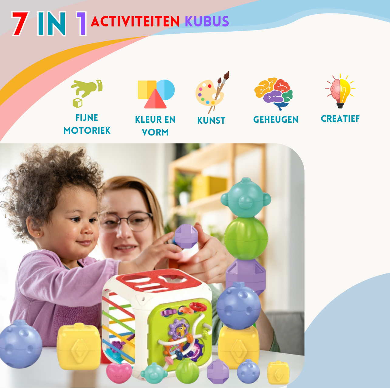 Montessori activiteitenkubus 7-in-1 voor peuters – educatief speelgoed vanaf 1 jaar