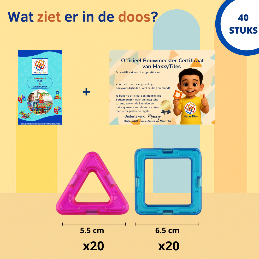 MaxxyTiles® 40 stuks- Magnetische Speelgoed – Educatief Speelgoed- 3 jaar